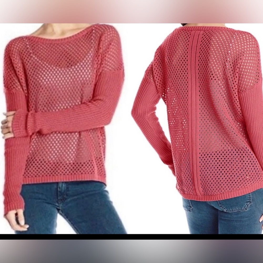 Prana Parker Sweater OG cotton open knit w drop shirt tale hem Red Slate pink M - Picture 1 of 7